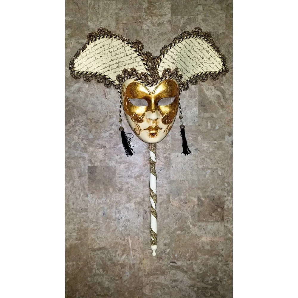 Vintage Hand-Crafted Venetian Venezia Masquerade Mask Opera Stick Made in Italy